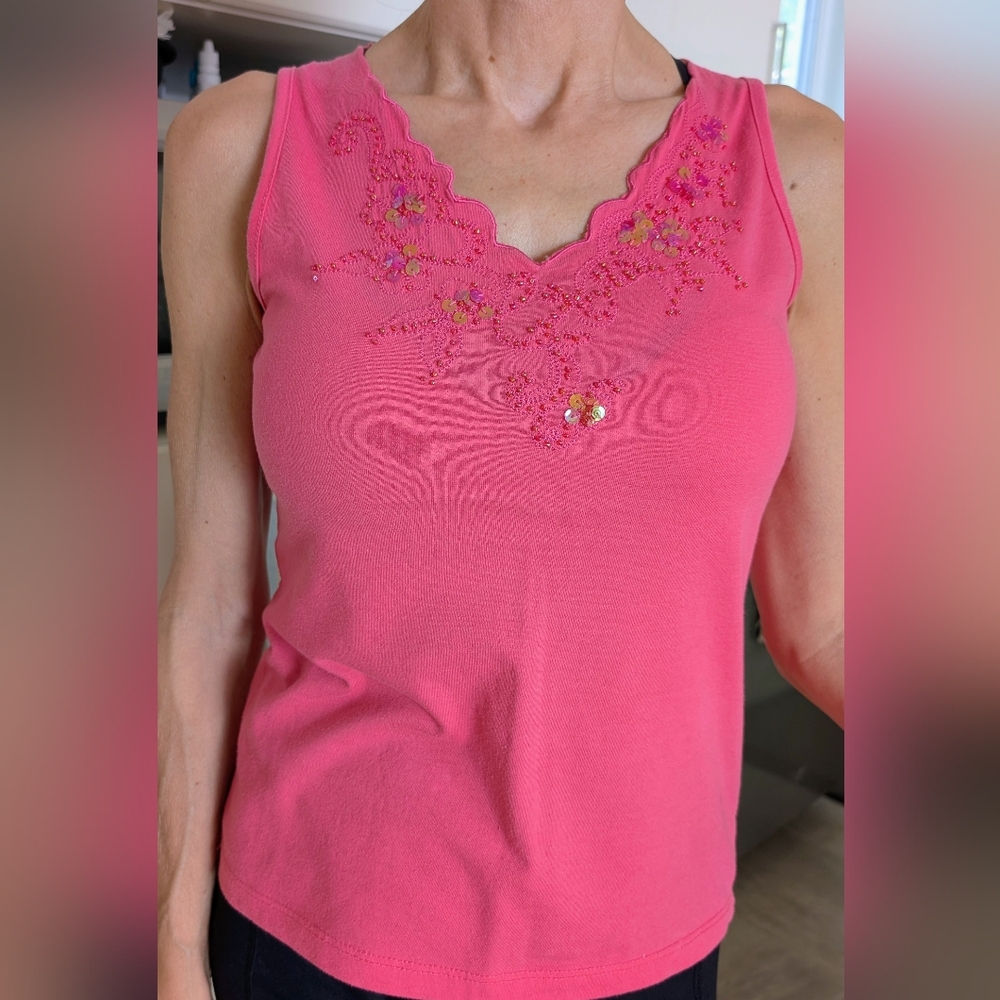 Chic Pink Embroidered Tank Top
